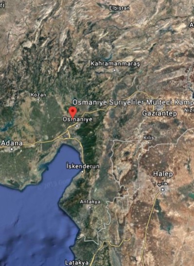 Location of refugee camp in Cevdetiye, Osmaniye province (Google Map)
